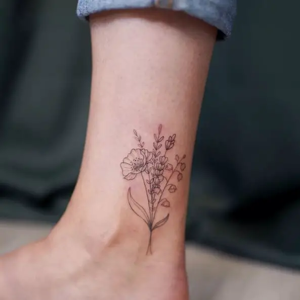 Small Flower Bouquet Tattoo on the Ankle