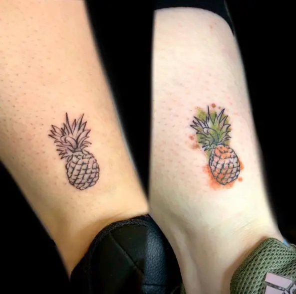 Small Grey Pineapple Ankle Tattoo