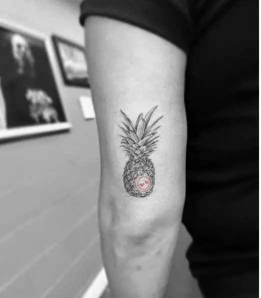 Small Grey Pineapple and Tiny Two Hearts Tattoo