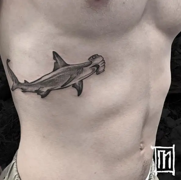 Small Hammerhead Shark Tattoo on Ribs