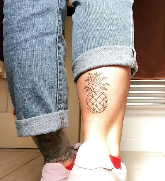 Small Pineapple Tattoo on Leg