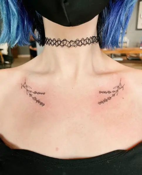 Small Twin Lavender Collarbone Tattoo