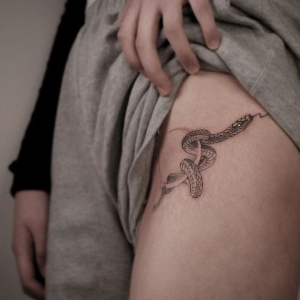 Snake and Crescent Moon Tattoo