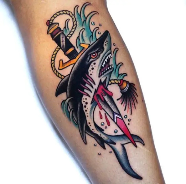 Stabbed Shark Traditional Tattoo Art
