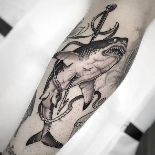 Stabbed White Shark Tattoo