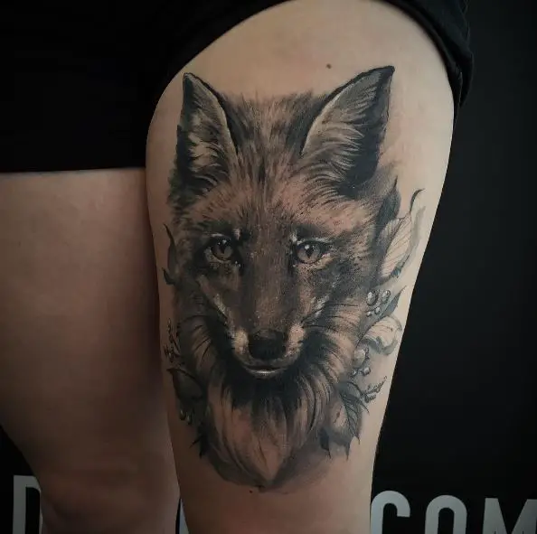 Staring Grey Fox Arm Tattoo