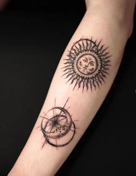 Sun Face and Moon Face Forearm Tattoo