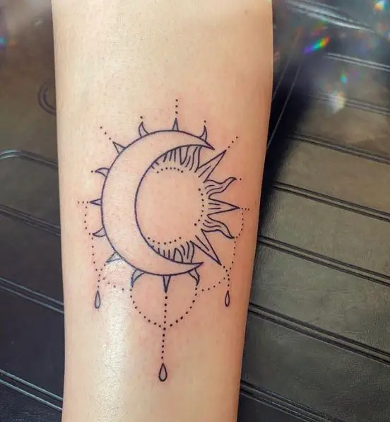 Sun and Crescent Moon Tattoo