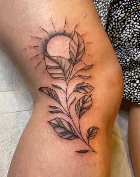 Sun and Leafy Vine Tattoo Piece