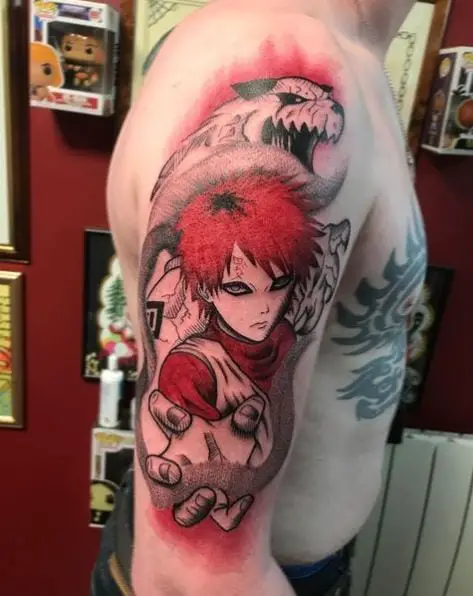 Tattoo of Gaara from Naruto Series on Arms