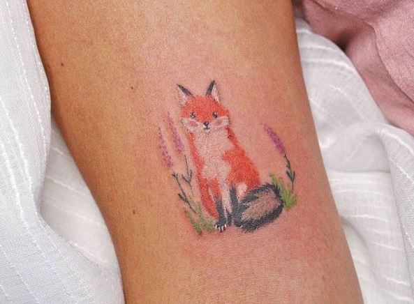 Tattoo of Red Fox Sitting and Staring