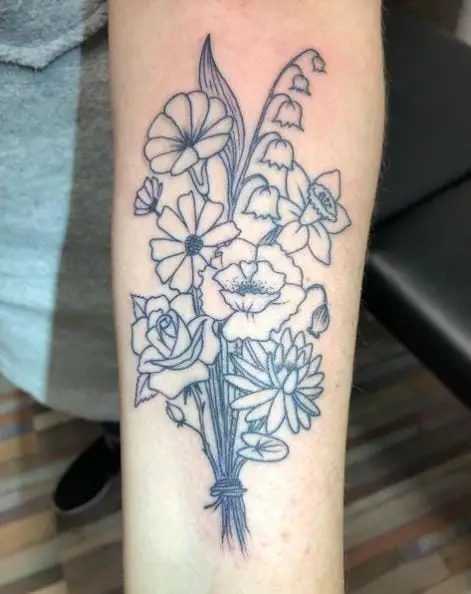 Tattoo of Variety of Flowers in a Bouquet