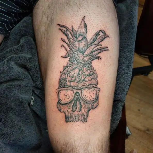 Tattoo of a Pineapple Skull with Eye Glasses