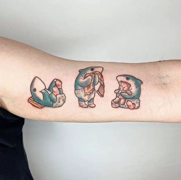 Three Baby Sharks with Diapers Tattoo Art