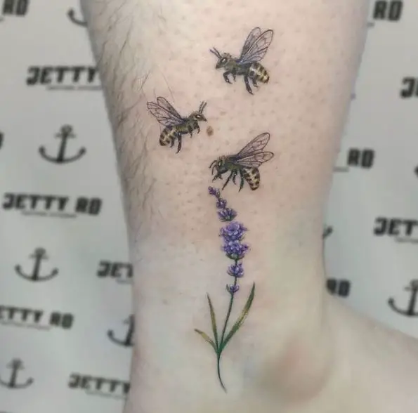 Three Bumblebees and Lavender Tattoo