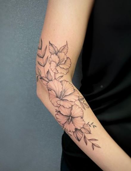 Three Hibiscus Flowers Sleeve Tattoo