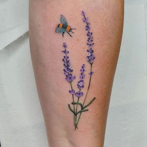 Three Strands Lavender and Bumble Bee Tattoo