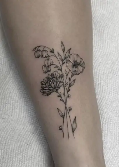 Three Types Flower Bouquet Tattoo
