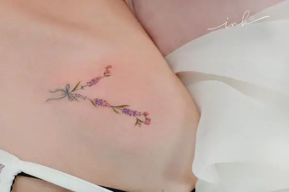 Tied Lavender Tattoo on the Chest