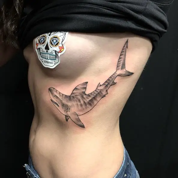 Tiger Shark Tattoo on Ribs