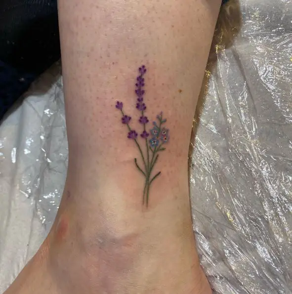 Tiny Lavender Tattoo with Some Little Flowers