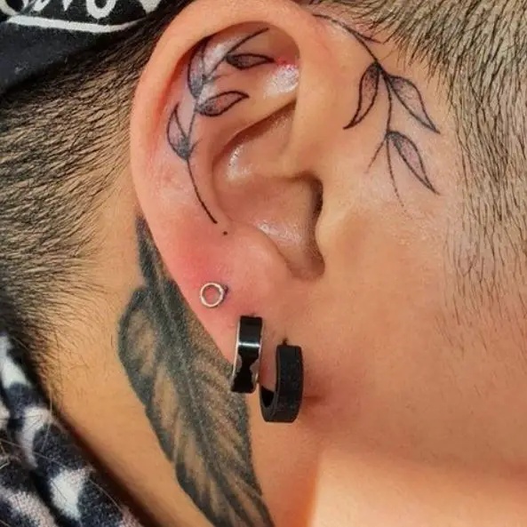 Tiny Leaves Vine Ear Tattoo