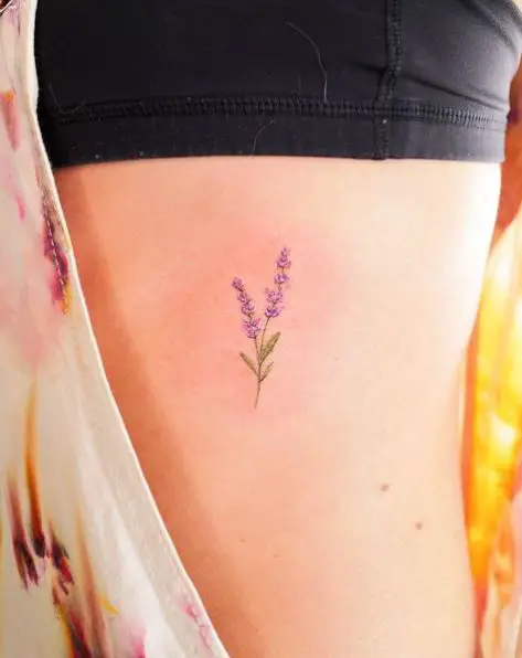 Tiny Purple Lavender Ribs Tattoo