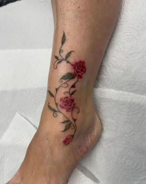 Tiny Roses Vine Ankle Tattoo