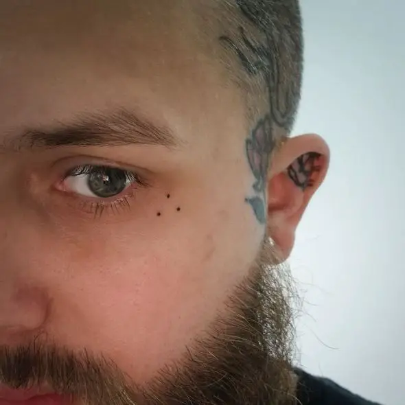 Tiny Three Dots Tattoo Near the Eye