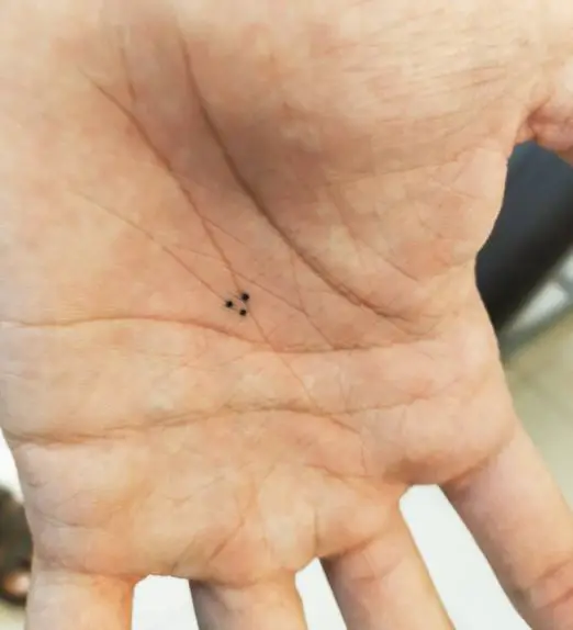 Tiny Three Dots Tattoo on the Palm