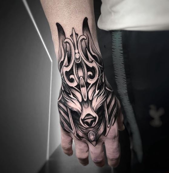 Traditional Anubis Tattoo on Hands