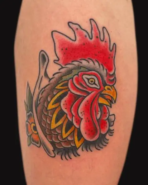 Traditional Rooster Head Tattoo