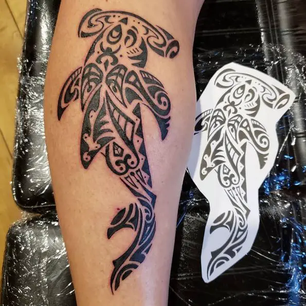 Tribal Hammerhead Shark Forearm Tattoo
