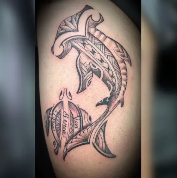 Old School Anchor Shark Thigh Tattoo by Mitch Allenden