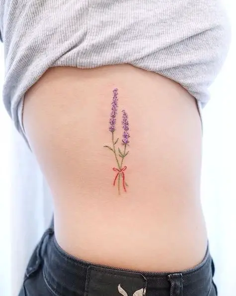 Twin Lavender Flower Rib Tattoo