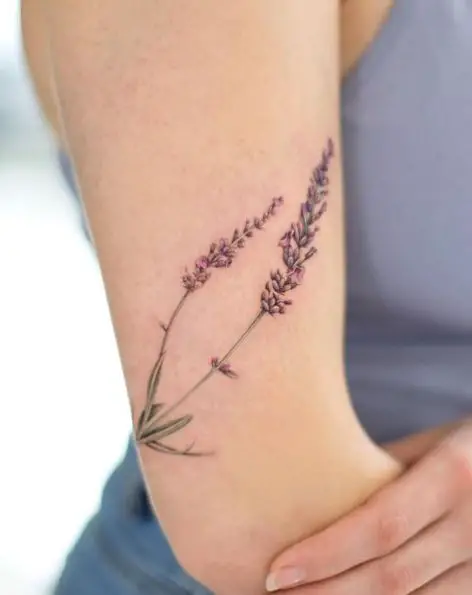 Two Strands Lavender Flower Arm Tattoo