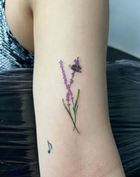 Two Strands Lavender Flower and Bee Arm Tattoo
