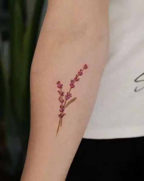 Two Strands Red Lavender Flower Tattoo