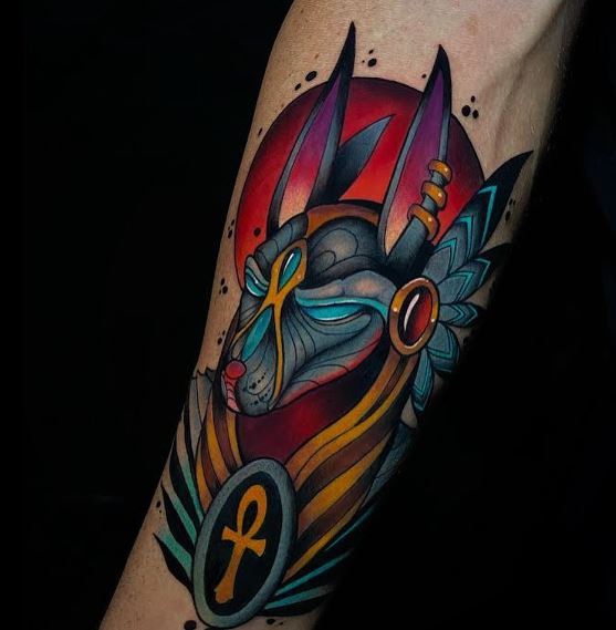 Vibrant Colors of Anubis Tattoo Piece