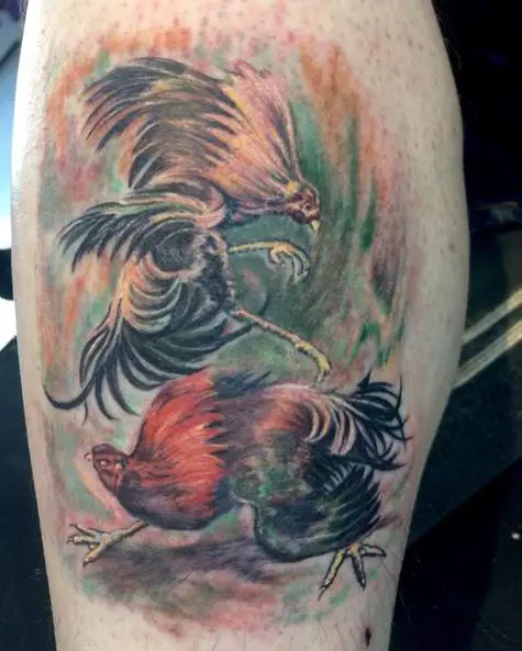 Water colored Fighting Rooster Tattoo