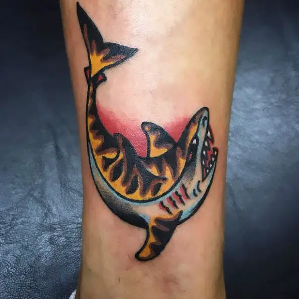 Watercolored Tiger Shark Tattoo