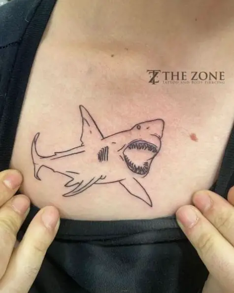 Wide Mouth Shark Chest Tattoo