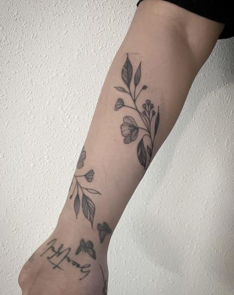 Wild Flower Vines Forearm Tattoo