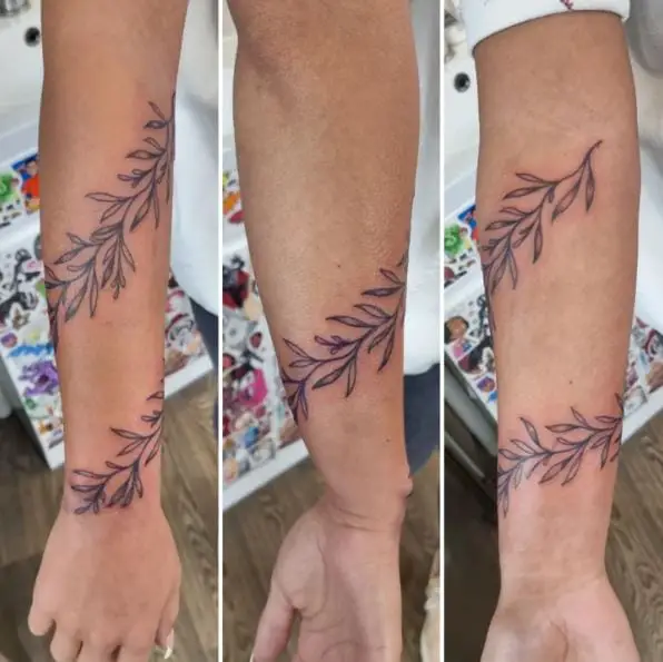 Wraparound Leafy Arm Vine Tattoo