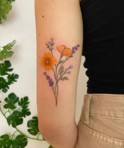 Yellow, Blue and Purple Floral Tattoo