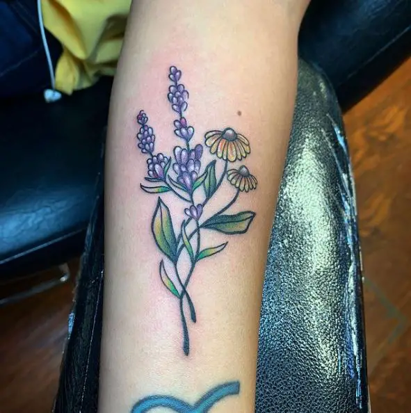 Yellow Flowers and Lavender Tattoo