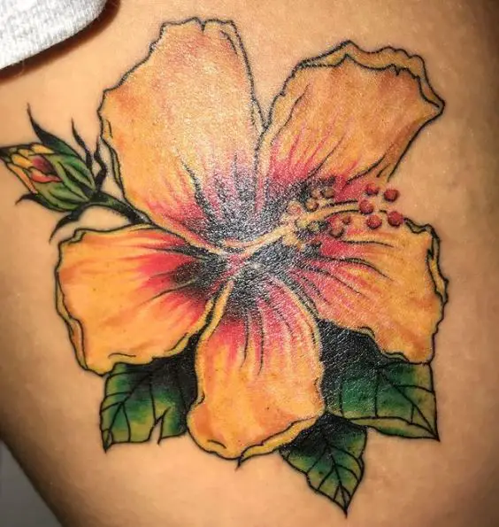 Yellow Hibiscus Flower Tattoo