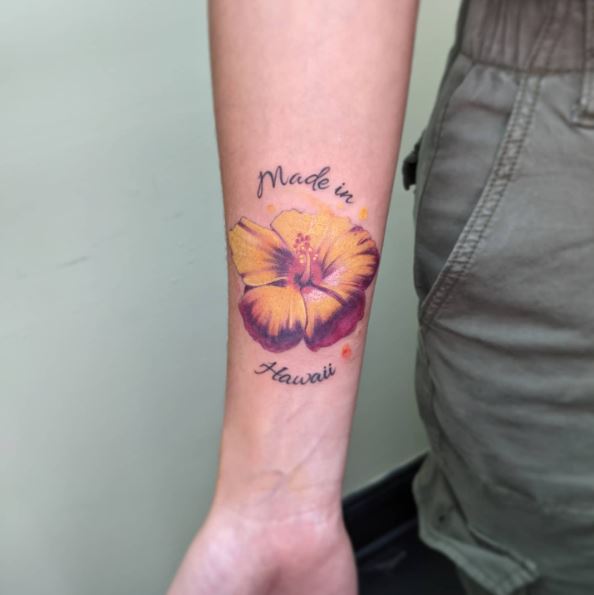 Yellow and Purple Hibiscus Flower Tattoo