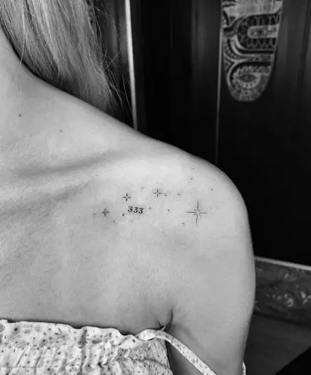 Stars and 333 Shoulder Tattoo