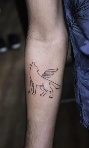 Outlined Wolf Forearm Tattoo